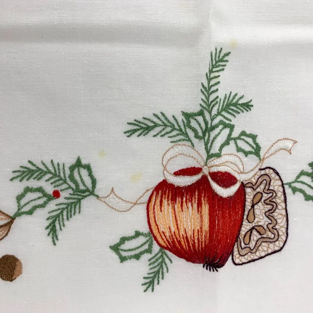 Vintage Embroidered Hand Made Table Square Fall Winter Theme Scalloped Edge